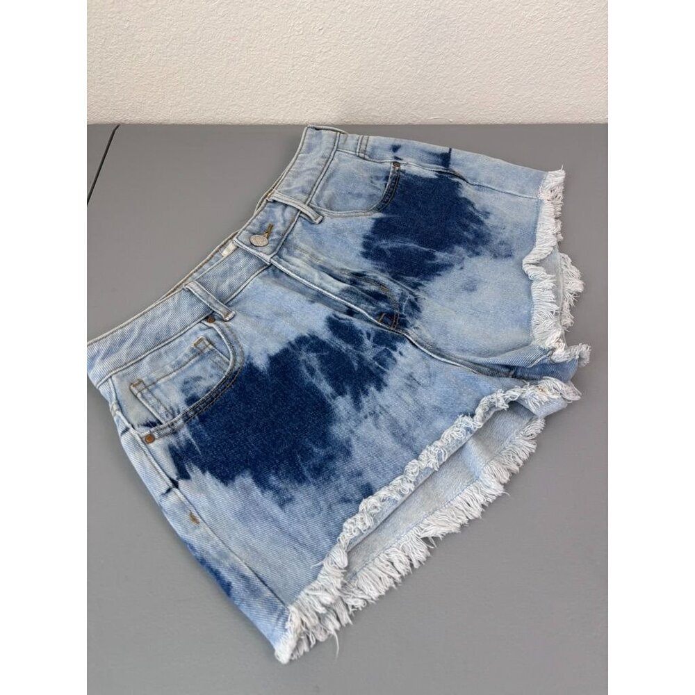PacSun women's 27 High rise festival short tie dye denim cutoff jean shorts - Picture 2 of 7